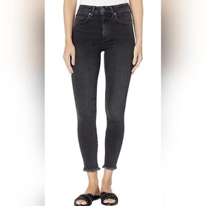 NWT Free People black high rise raw hem 5 pocket style skinny ankle stretch